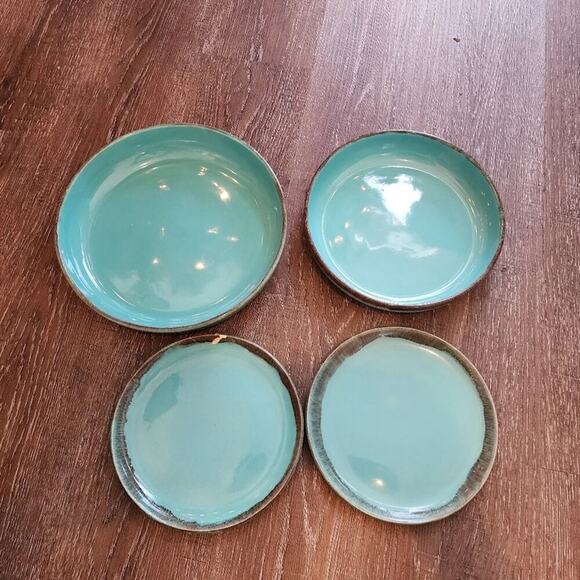 Jaska of California Cascade Ware Blue with Brown Drip Vintage 2 bowls 2 plates - Picture 3 of 13
